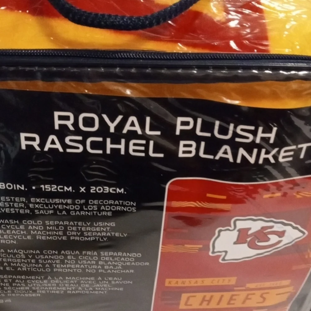 NWT NFL Kansas City Chiefs Royal Plush Raschel Blanket 60x80